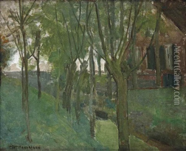 Farmhouse And Trees Near The River Gein Oil Painting - Piet Mondrian