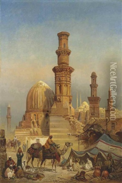 Mosques And Minarets In Cairo Oil Painting - Friedrich Perlberg