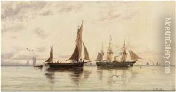 Sailing Vessels In A Calm Oil Painting - Auguste Ballin