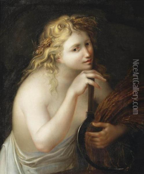Ceres Holding A Sheaf Of Wheat And A Scythe Oil Painting - Giovanni Batista Cipriani