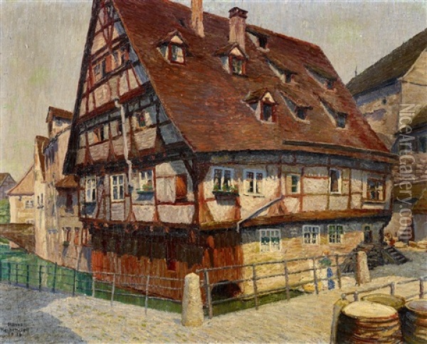 Das Schiefe Haus In Ulm Oil Painting - Hanns Herkendell