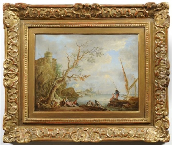 Fisherman On The Shore Oil Painting - Charles Francois Lacroix