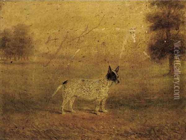 A terrier in a landscape Oil Painting - English School