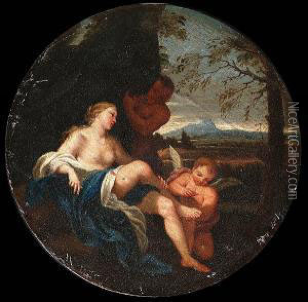 Venus And Cupid Surprised By A Satyr Oil Painting - Cirlce Of Filippo Lauri