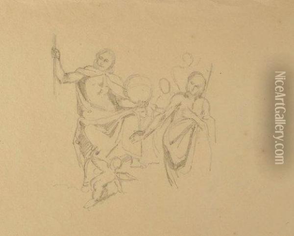 Le Christ Salvator Mundi, Saint Jean - Baptiste Et Un Ange Oil Painting - Eugene Delacroix