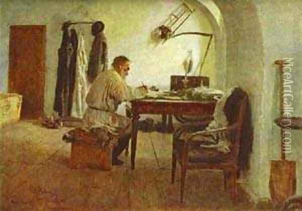 Leo Tolstoy In His Study 1891 Oil Painting - Ilya Efimovich Efimovich Repin