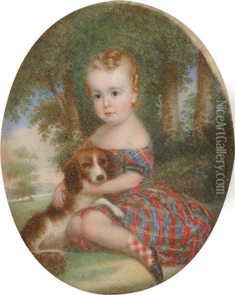 Young Child With Spaniel Oil Painting - John Carlin