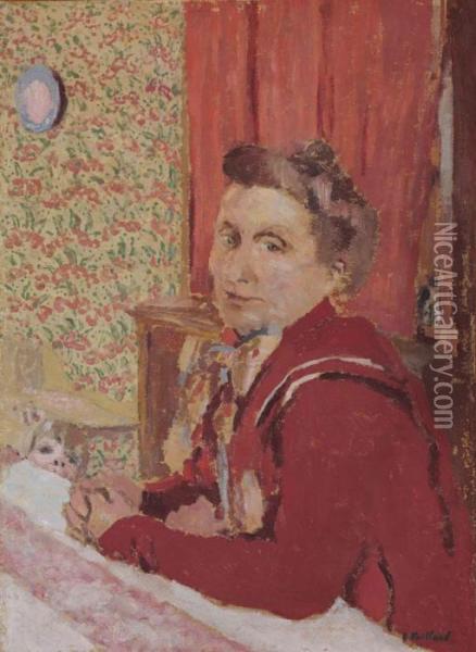 Madame Roussel En Peignoir Brun Rouge Oil Painting - Jean-Edouard Vuillard