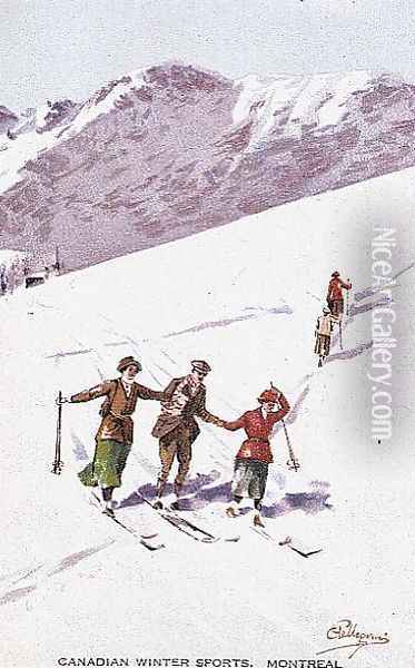 Canadian Winter Sports, Montreal Oil Painting - Carlo Pellegrini