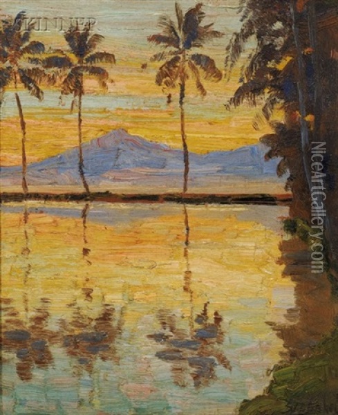 Sunset Beyond The Palms Oil Painting - Carel Lodewijk Dake the Younger