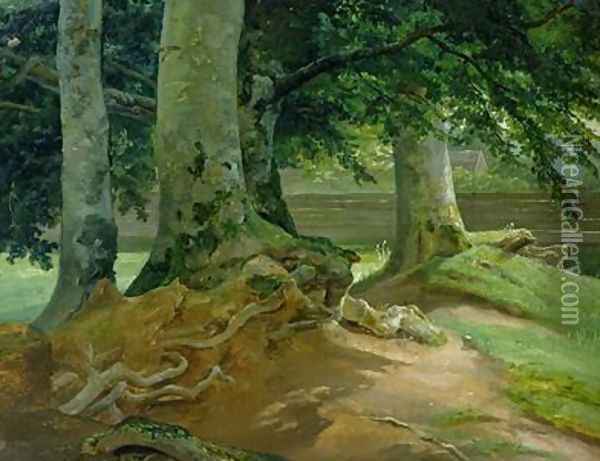 Beech Trees in Frederiksdal near Copenhagen 1828 Oil Painting - Christian Morgenstern
