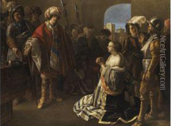 Athena Vor Ihrem Mann Theodosius Ii Oil Painting - Hendrick Terbrugghen
