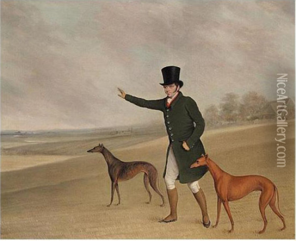 A Gentleman With His Greyhounds In A Landscape Oil Painting - Edwin, Beccles Of Cooper