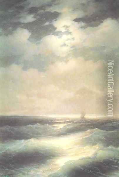 Sea view by Moonlight Oil Painting - Ivan Konstantinovich Aivazovsky