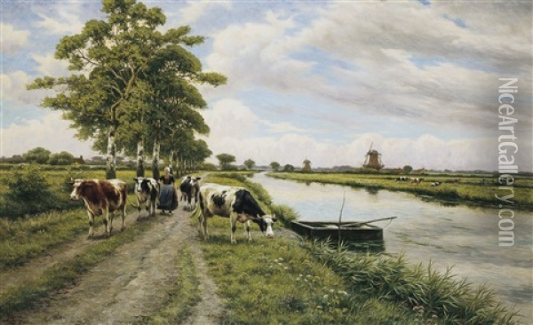 River View With Cowgirl Oil Painting - Henri Houben