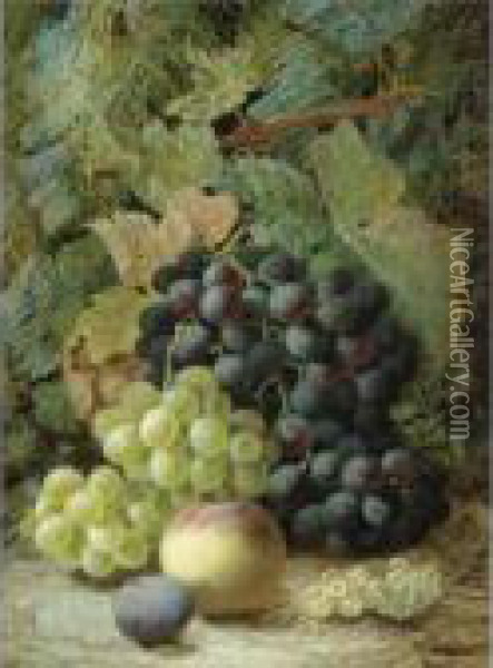 Still Life With Grapes; Still Life With A Bird's Nest Oil Painting - Oliver Clare
