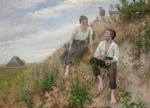 The Young Shepherds Oil Painting - Christian Pram-Henningsen