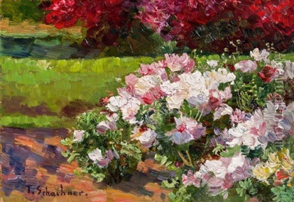 Bluhende Blumen Im Garten Oil Painting - Therese Schachner