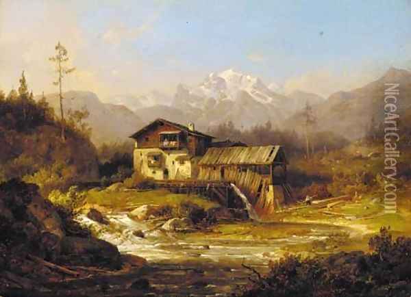 A chalet in an Alpine landscape Oil Painting - Wilhelm Scheuchzer