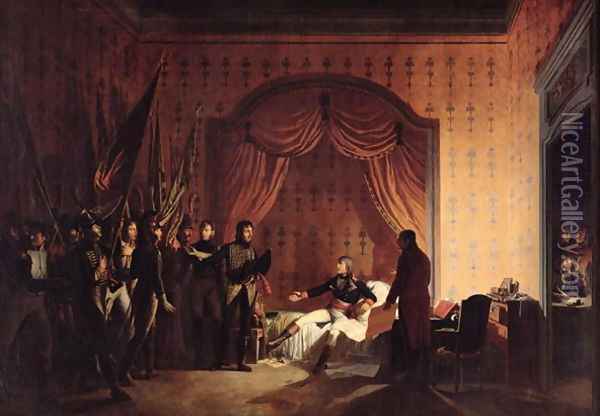General Bonaparte Receiving Captured Austro-Sardinian Flags at Millesimo after the Battle of Montenotte on the 13th April 1796 Oil Painting - Adolphe Roehn