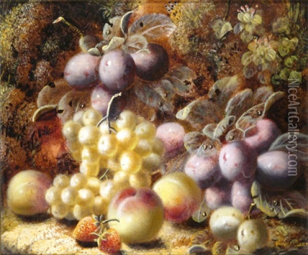 Still Lifes Of Fruit On A Mossy Bank Oil Painting - Oliver Clare