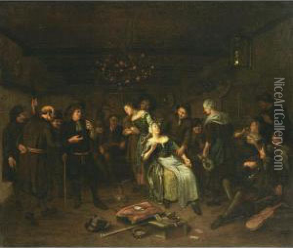 A Tavern Interior With Figures Making Merry Oil Painting - Richard Brakenburgh