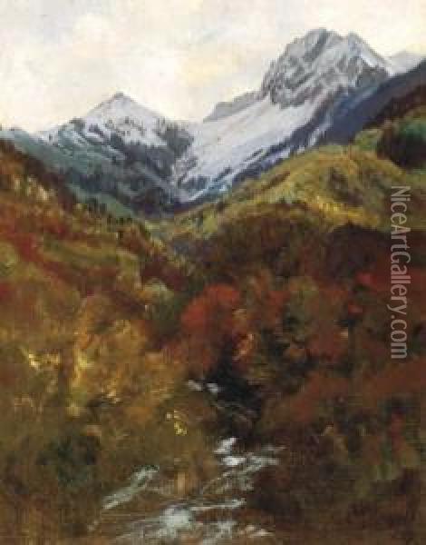 A Mountain Landscape Oil Painting - Leon Rodolphe Berthoud