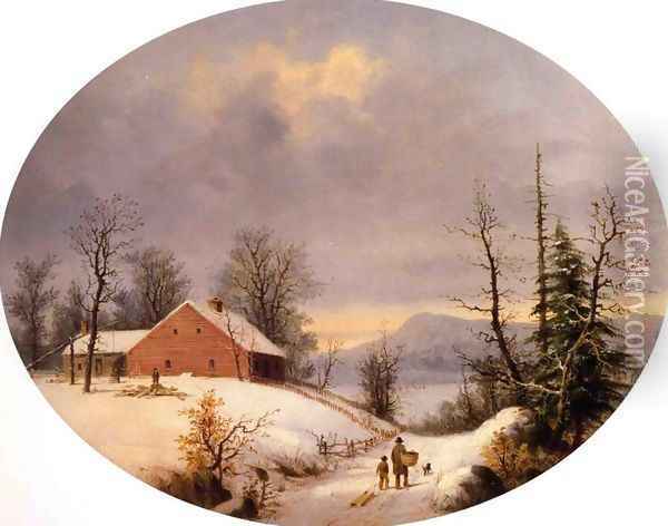 Winter Farmyard and Travelers Oil Painting - George Henry Durrie