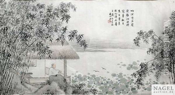 Gelehrter Im Seepavillion (after Qing) Oil Painting -  He Chong