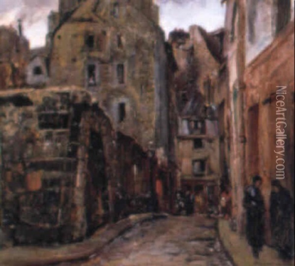A Side Street In Paris Oil Painting - Joseph Kleitsch