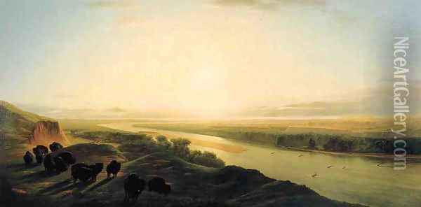 A Herd of Bison Crossing the Missouri River Oil Painting - William Jacob Hayes