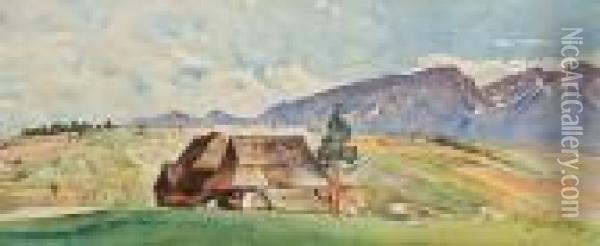 View To Tatras From Poronin Village Oil Painting - Julian Falat