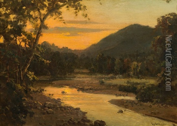 River Landscape Oil Painting - Ludwig Willroider