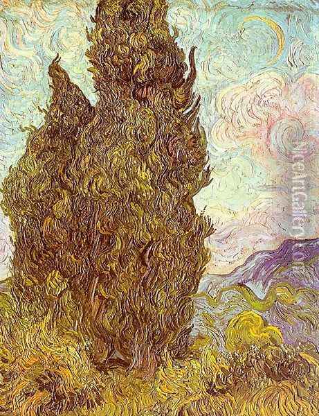 Two Cypresses Oil Painting - Vincent Van Gogh
