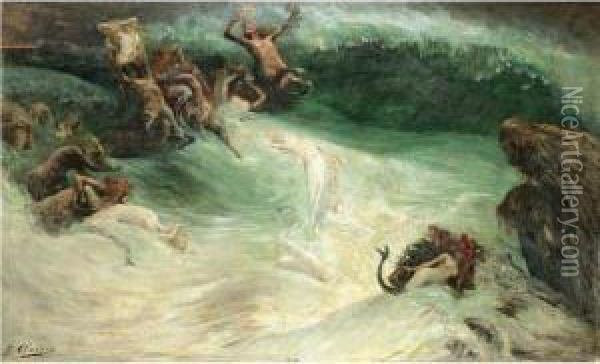 Naiades Et Centaures Dans Les Vagues Oil Painting - Georges Jules Victor Clairin
