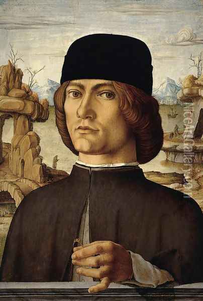 Portrait of a Man Holding a Ring Oil Painting - Francesco Del Cossa