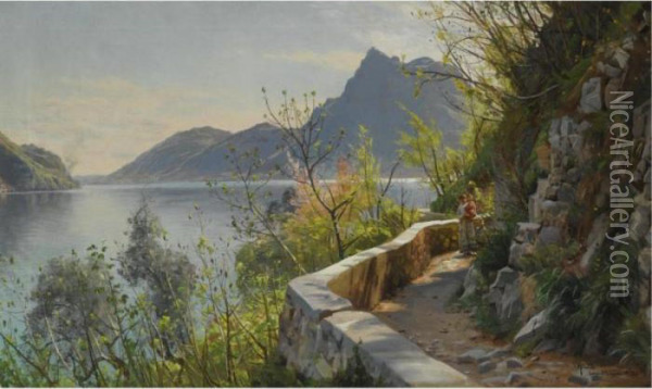 Lugano Soen (lago Di Lugano) Oil Painting - Peder Mork Monsted