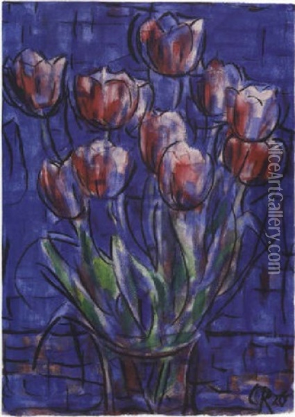 Rote Tulpen Oil Painting - Christian Rohlfs
