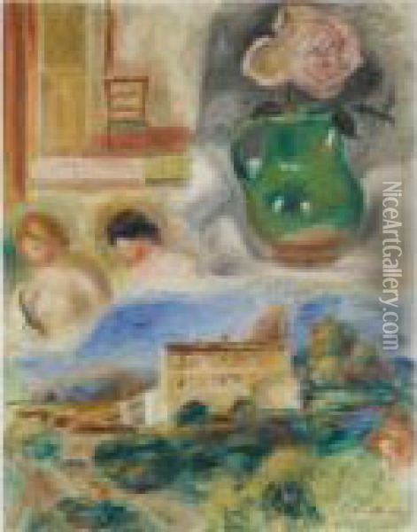 Paysage Et Tetes De Femmes Oil Painting - Pierre Auguste Renoir