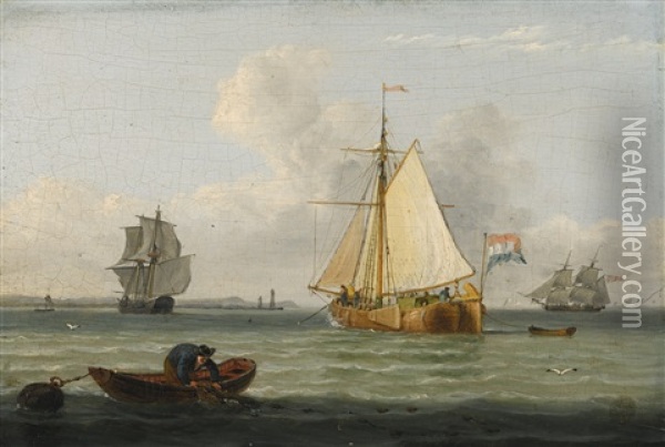 A Dutch Buss On The Humber Oil Painting - John Ward Of Hull
