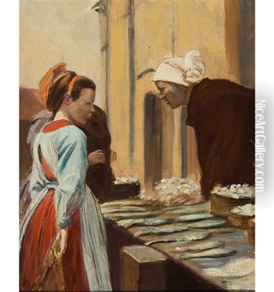 Madchen Bei Der Fischverkauferin Oil Painting - Fernand Piet