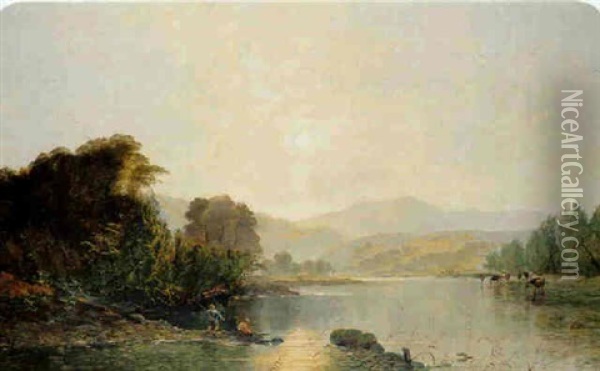 A Bright Morning On The River Usk Oil Painting - Edwin Henry Boddington