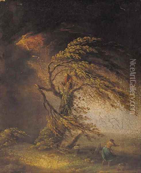 A tree struck by lightning Oil Painting - James Ward