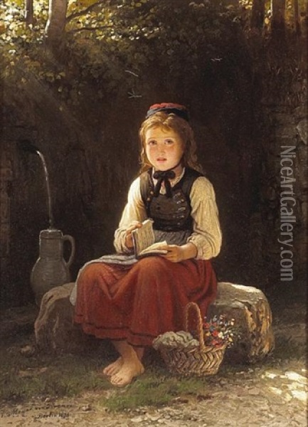 A Young Girl At The Well Oil Painting - Johann Georg Meyer von Bremen