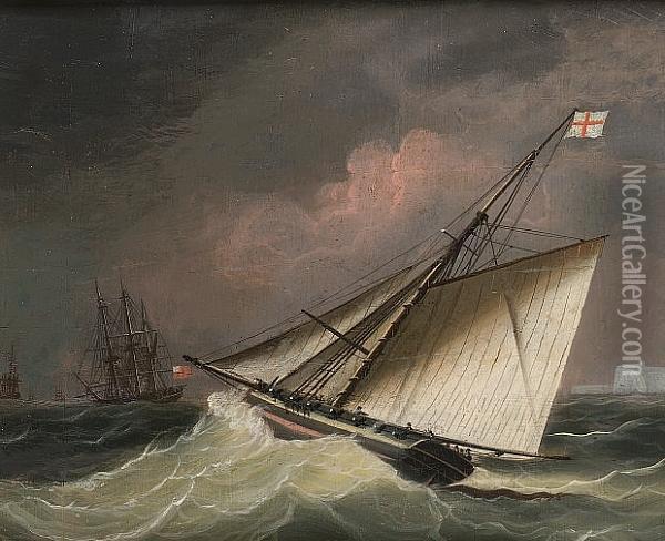 A Cutter In A Swell Oil Painting - Thomas Buttersworth