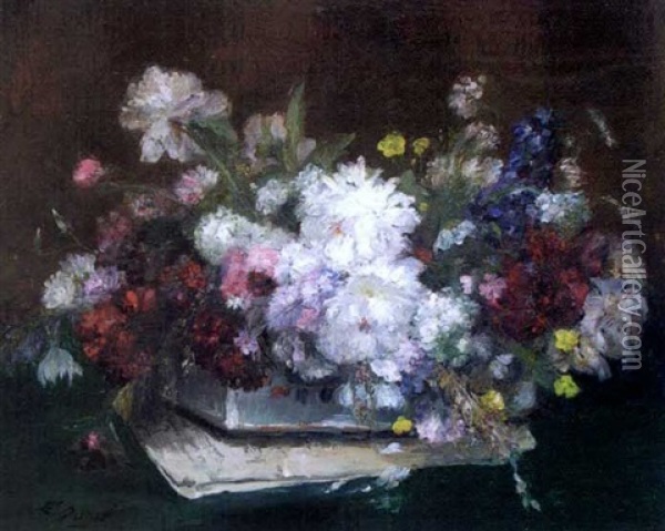 Fleurs Dans Une Jardiniere Oil Painting - Ernest Quost