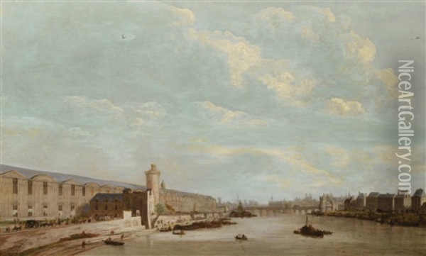 View Of Paris From The Pont-royal With The Grande Galerie Du Louvre, The Pont-neuf And The Nesle Tower Oil Painting - Abraham de Verwer