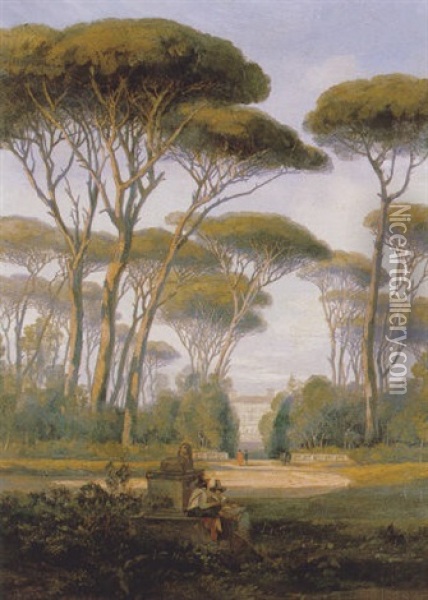 The Gardens Of The Villa Borghese Oil Painting - Edward Lear