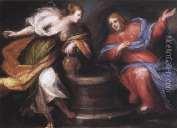Cristo E La Samaritana Oil Painting - Giovanni Battista (lo Zoppo di Lugano) Discepoli
