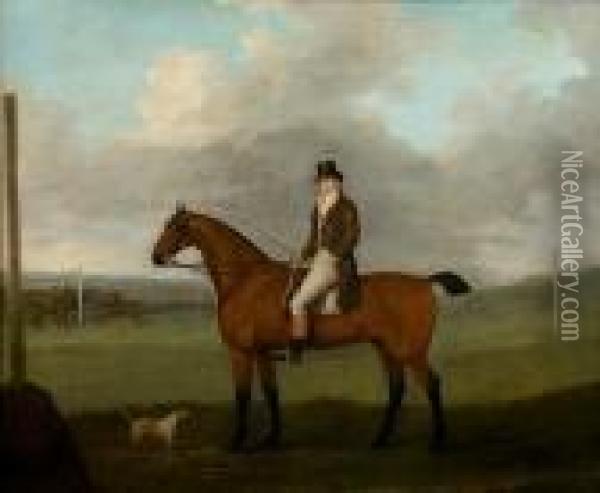 Portrait Of A Gentleman On A Bay Horse Beforea Racecourse Oil Painting - John Nost Sartorius